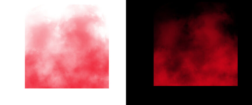 Red smoke overlay on transparent background, ethereal crimson fog effect, realistic ruby mist texture for cinematic design and photo editing