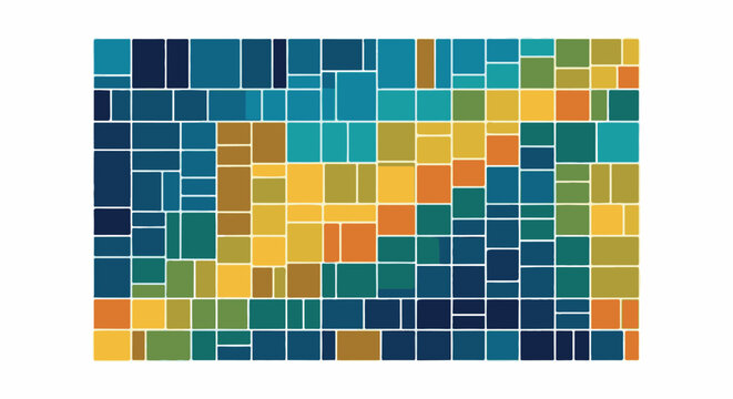 Mosaic of varied geometric shapes and colors forms a vibrant abstract pattern