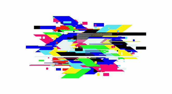 Abstract digital art with glitch effect and geometric shapes