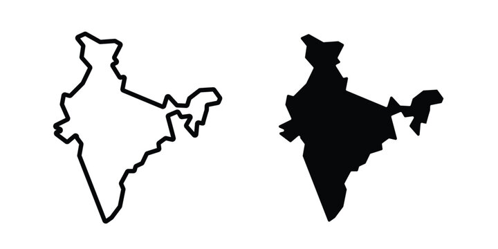India map icon clipart and thin stroke versions pack