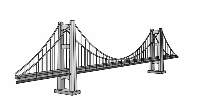 A monochrome illustration of a suspension bridge against a white background