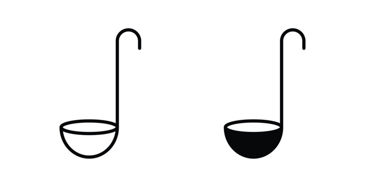 Ladle icon clipart and thin stroke versions pack
