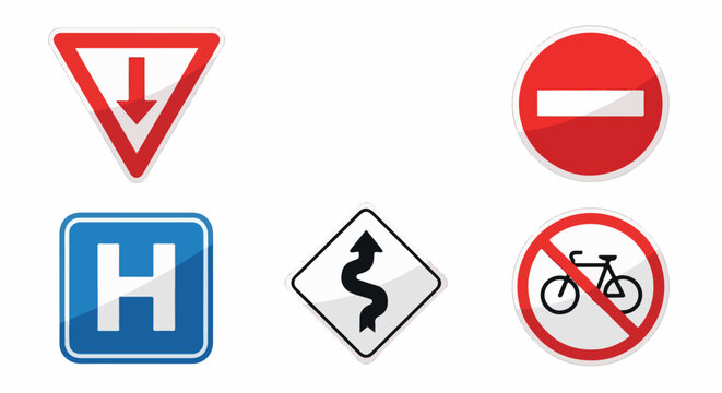 Collection of six international road and traffic signs