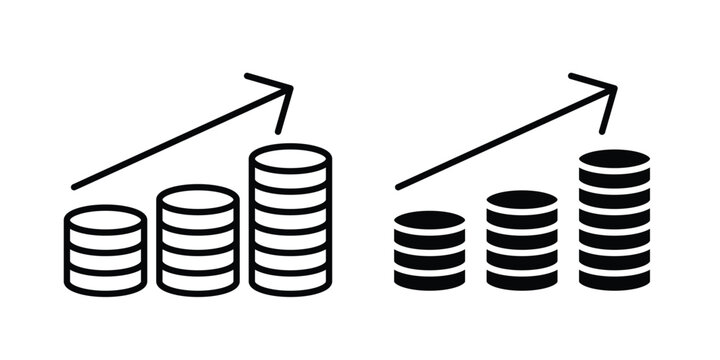 Money increase Icon clipart and thin stroke versions pack
