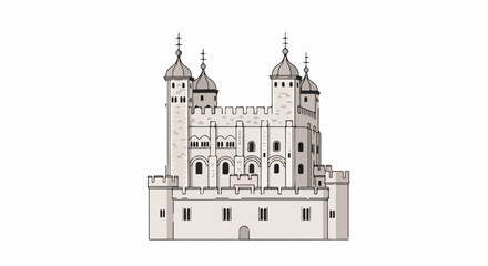 Obraz premium Stone fortress with multiple towers, battlements, and arched windows