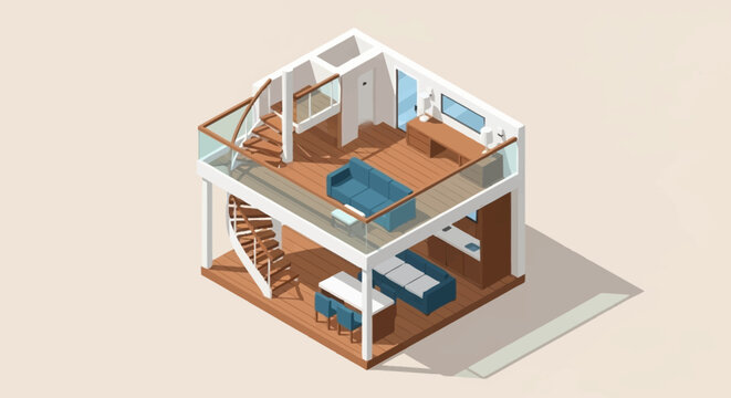 Isometric view of modern house interior.