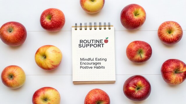 Apples Arranged Around a Planner Promoting Mindful Eating Habits