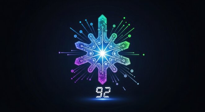 Digital Snowflake Circuit Concept with Number 92