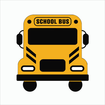 Minimalist flat design vector illustration of a yellow school bus with copy space