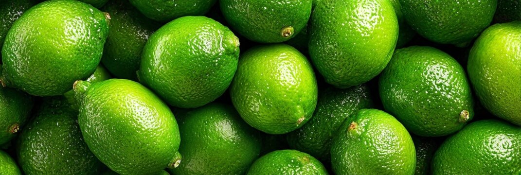Vibrant Green Limes with Textured Skin on Bright Background, Ideal for Culinary Use and Decoration