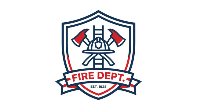 Fire Department Emblem with Axes, Helmet, and Ladder - Vintage Style