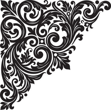Vintage Baroque Scrollwork Corner Ornament Vector Design.