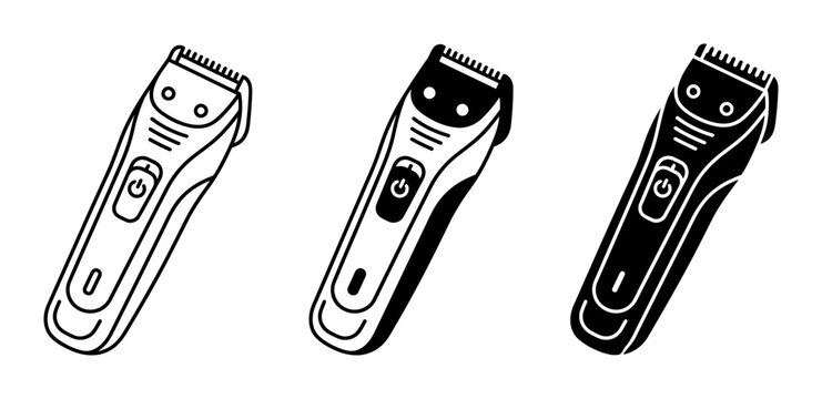 Electric Trimmer Icons, Grooming Clippers Set, Personal Care Devices, Black and White Vector Illustrations