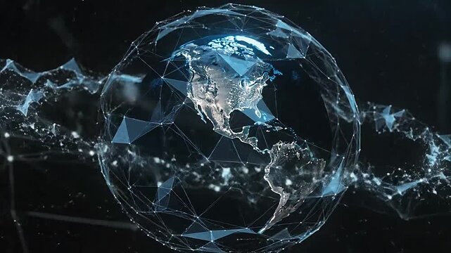 A digital globe showing global connectivity with glowing network lines