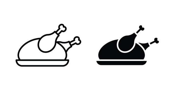 Roasted turkey icon clipart and thin stroke versions pack
