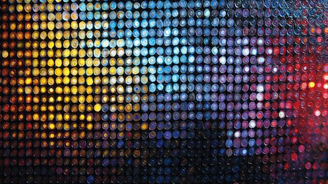 Abstract mosaic of multicolored circles in a vibrant, glowing gradient