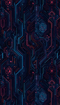 Futuristic Seamless Technology Circuit Pattern with Digital Network and Cyber Interface Background