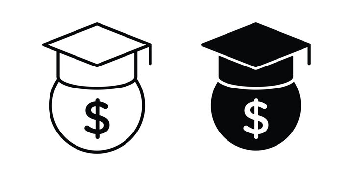 School fees icon clipart and thin stroke versions pack