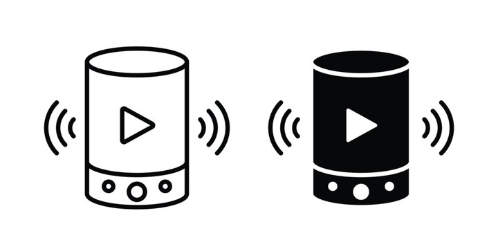 Smart speaker icon clipart and thin stroke versions pack