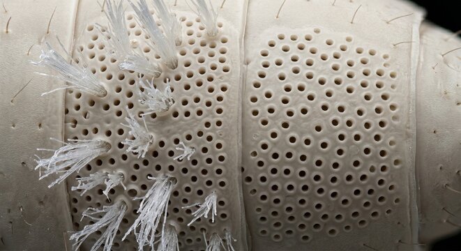 Extreme microscopic detail of wax secreting pores on planthopper nymph