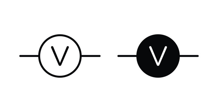 Voltmeter icon clipart and thin stroke versions pack