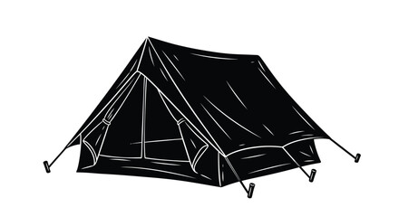 Black and white illustration of a camping tent isolated on white © MHB_STUDIO