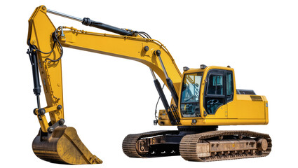 Yellow excavator with large bucket and tracks © Andrei