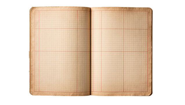 Vintage ledger book with grid paper and red lines