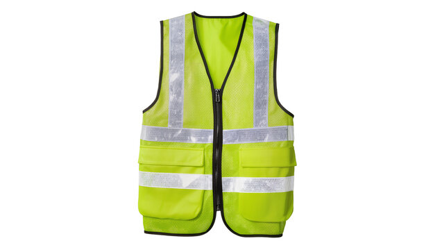 High visibility lime green safety vest with reflective stripes and pockets