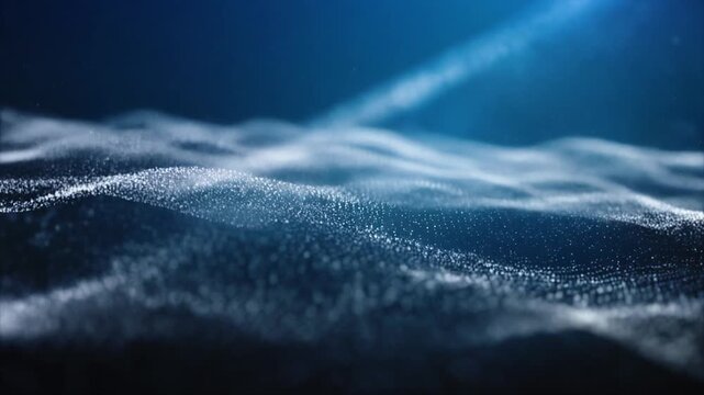 Soft silver dust drifting like weightless fog with cool blue gradients and peaceful particle motion