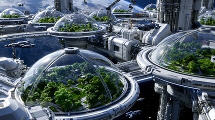 Fototapeta premium futuristic orbital space harbor above earth with luxury megastructures