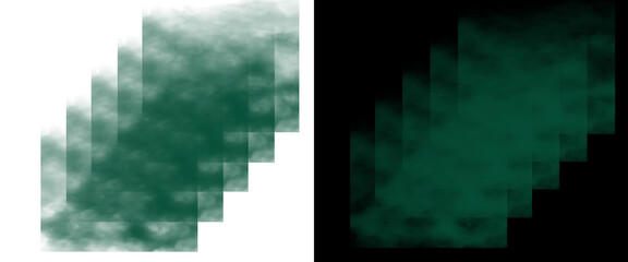 Fototapeta premium Emerald green smoke texture overlays, dark teal misty fog elements on transparent background, moody atmospheric vapor clouds for photo editing