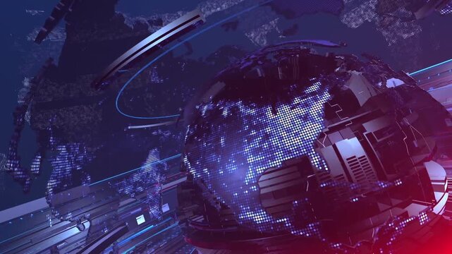 global earth rotating Digital World News Studio Background for news report and breaking news