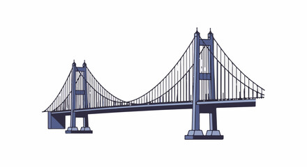 Obraz premium A stylized illustration of a suspension bridge with blue towers and cables