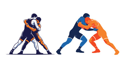 Fototapeta premium Wrestling Silhouette Set Dynamic Vector Illustration With Two Athletes wrestlers