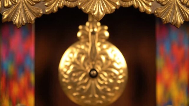 Ornate Gold Clock Pendulum Swinging Rhythmically