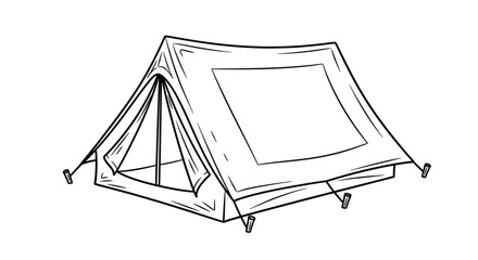 Line art illustration of a freestanding camping tent outdoor shelter © Saima