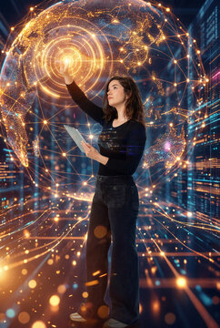 Global data network managed by professional woman