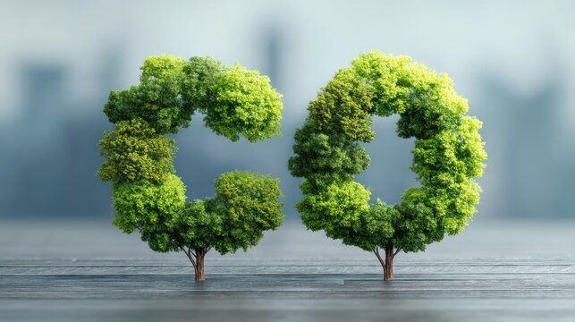 Green trees forming co symbol
