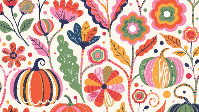 Whimsical autumn botanical vector background