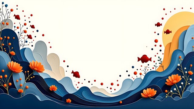 Asymmetric side paper cut border frame background with copy space