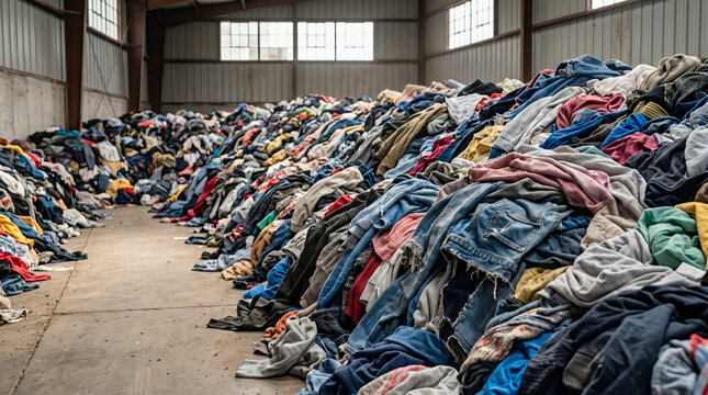 Used clothes pile in warehouse