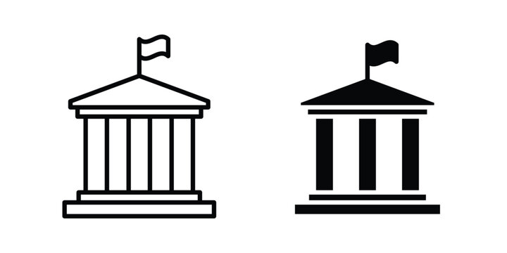 City hall building icon lineart style, silhouette flat icons