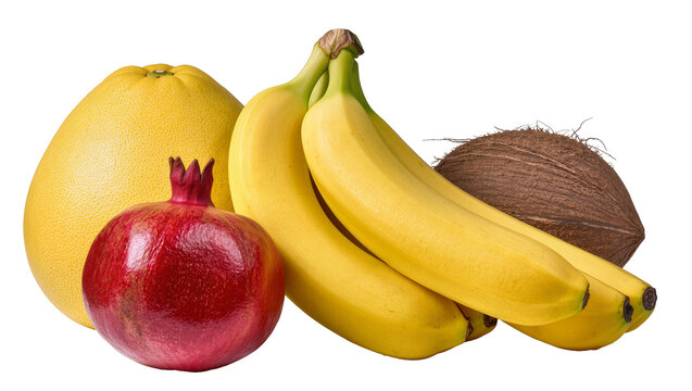 Pomelo pomegranate, bananas and coconut assortment