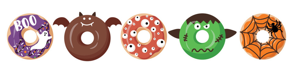 Halloween Donut Collection with Ghost Bat Monster and Eyeball Designs