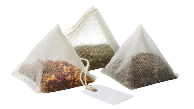 Pyramid tea bags with loose leaf tea and dried flowers