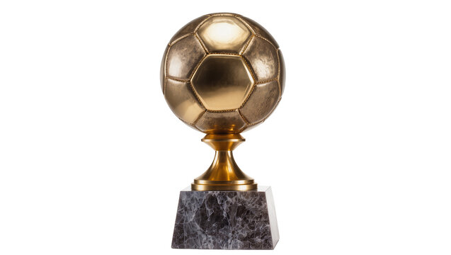 Golden soccer ball trophy on marble base