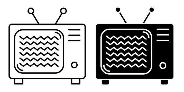 Linear icon. Old broken tube TV with white noise and static on the screen. Simple black and white vector isolated on white background