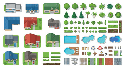 Fototapeta premium Architectural Elements And Garden Components Vector Illustration On White Background