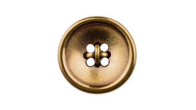 Antique brass button with four holes and brushed texture